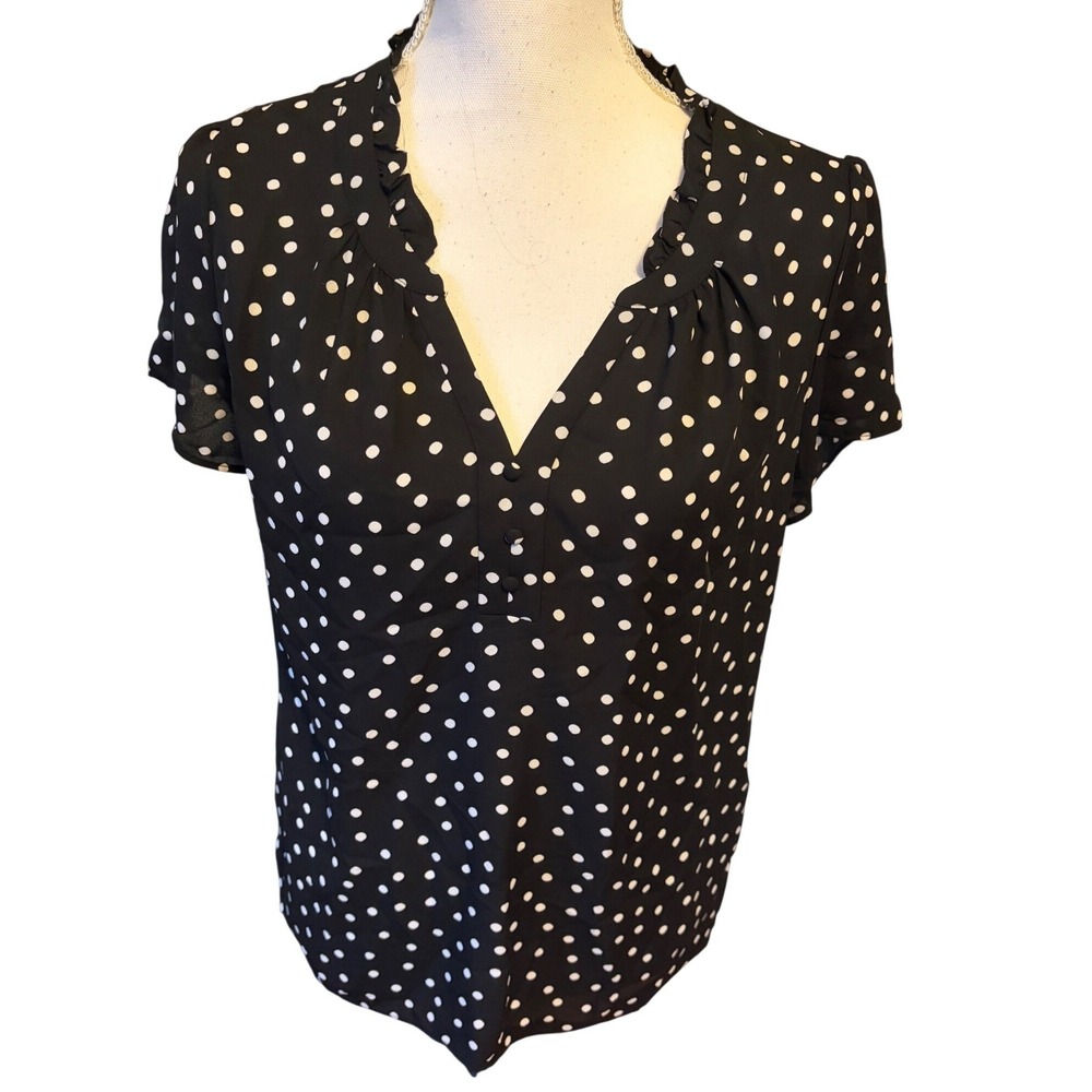 White House Black Market Polka Dot Ruffle Blouse Small Classic Workโ French Girl